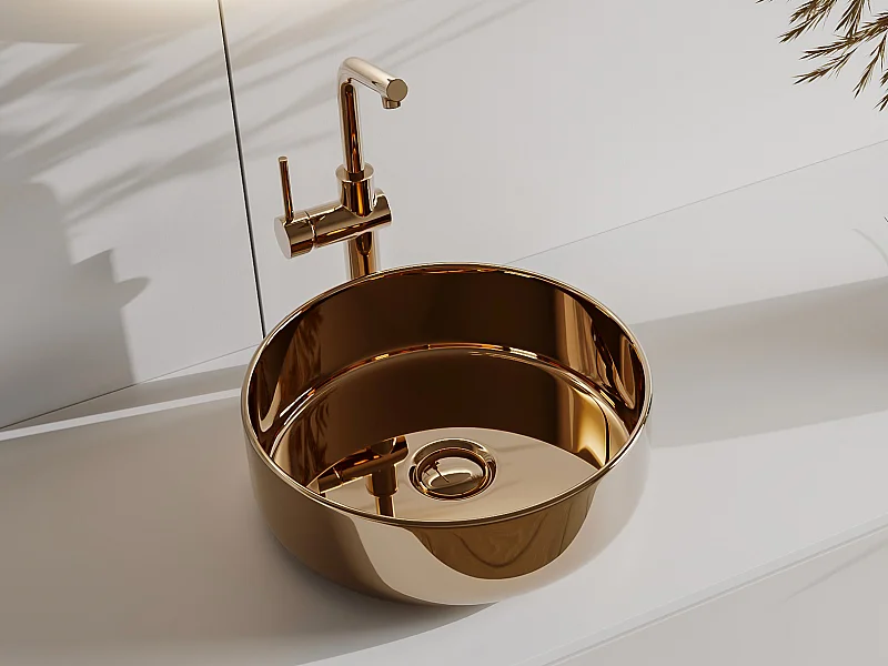 Vasque à poser ronde en céramique - Effet cuivre - 36 cm -  KANELLE II