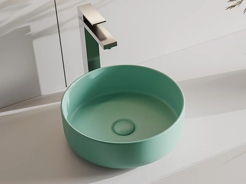 Lavabo redondo de cerámica sobre encimera - Verde mate - 36 cm - LENISO II