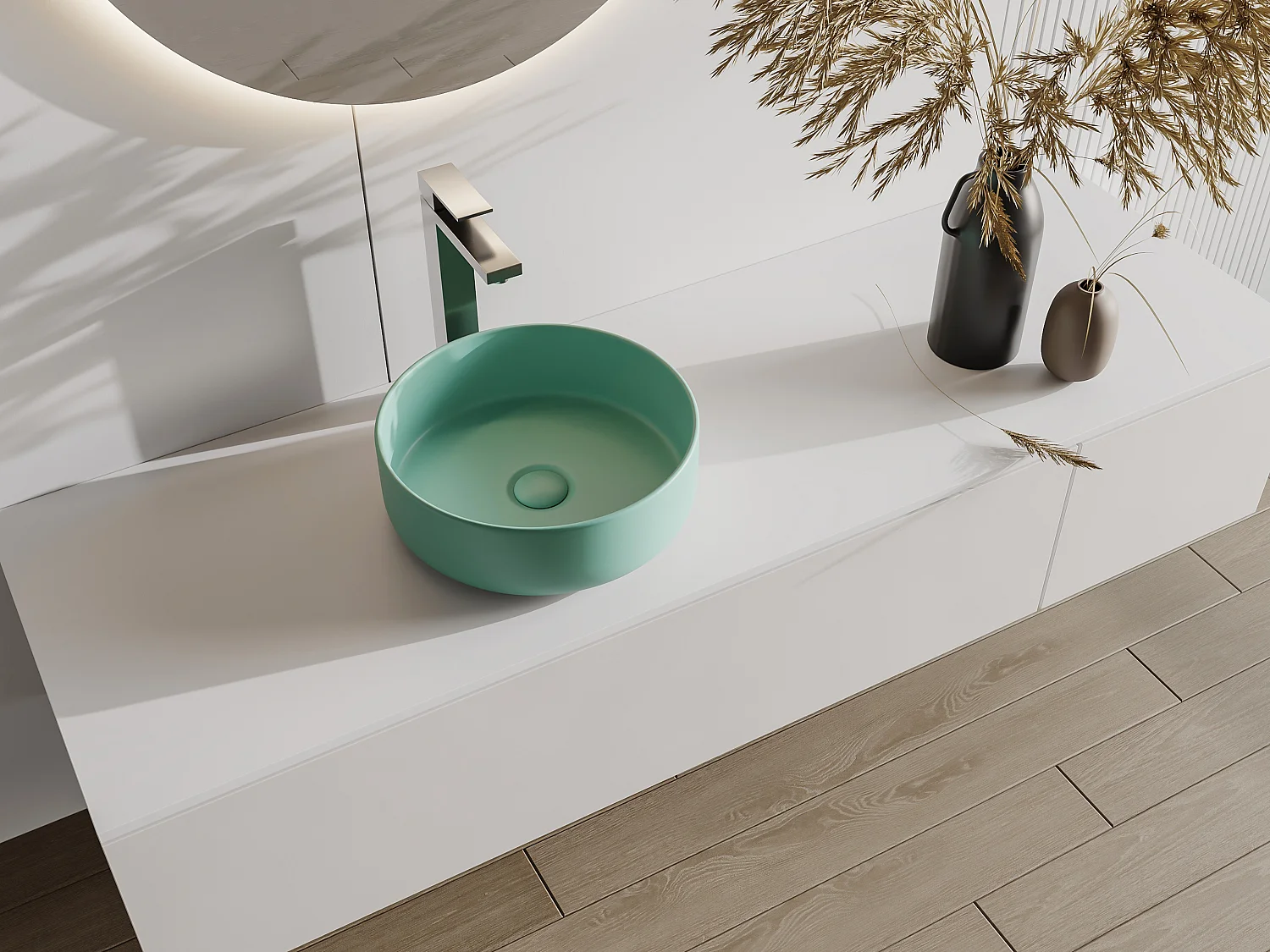 Vasque à poser ronde en céramique - Vert mat - 36 cm -  LENISO II