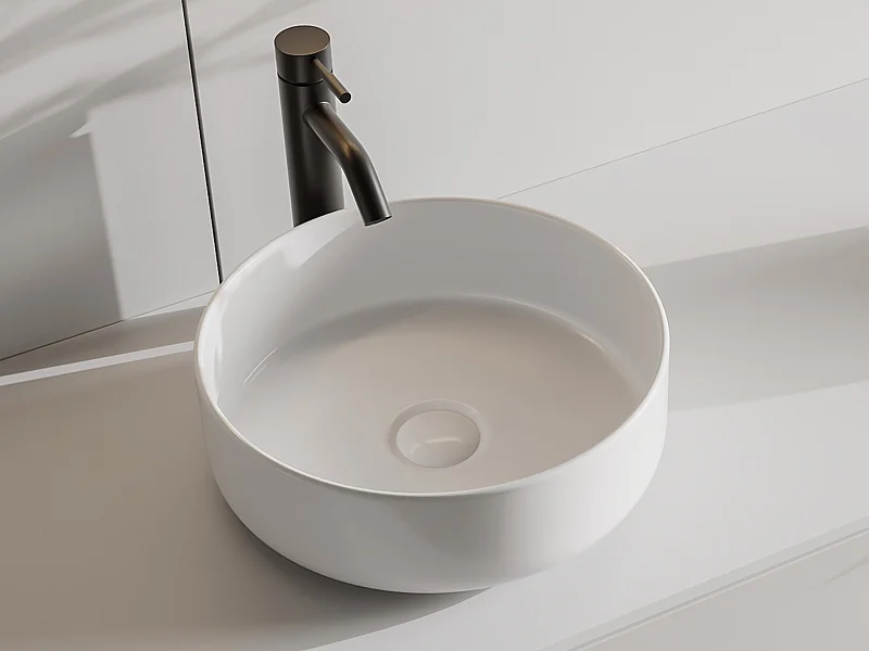Lavabo da appoggio rotondo 36 cm in Ceramica Bianco lucido - LENISO II