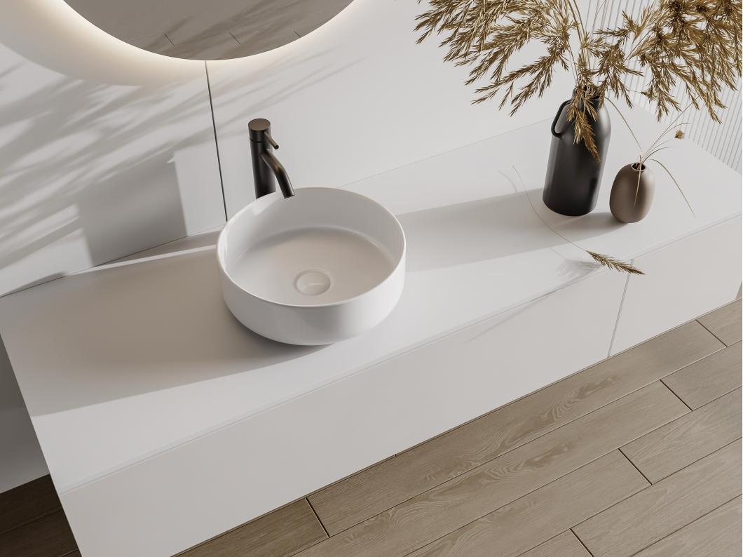 Lavabo redondo de cerámica - Blanco brillante - 36 cm - LENISO II