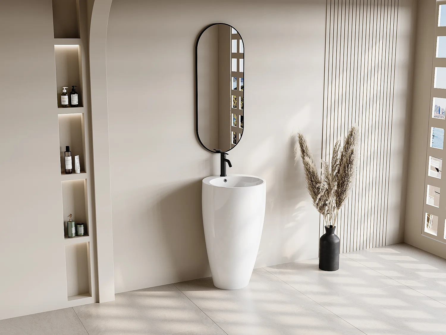 Vasque sur pied cylindrique blanche - D50 x H83 cm - MILOS II