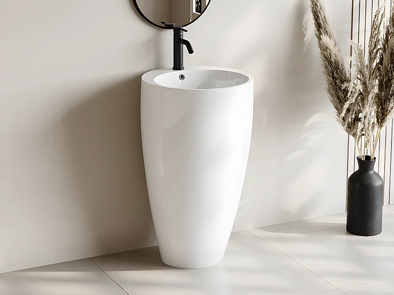 Vasque sur pied cylindrique blanche - D50 x H83 cm - MILOS II