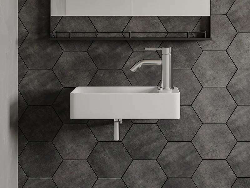 Waschbecken hängend - Keramik - Weiß - L38 x H10 x P22 cm - ERAVAL II