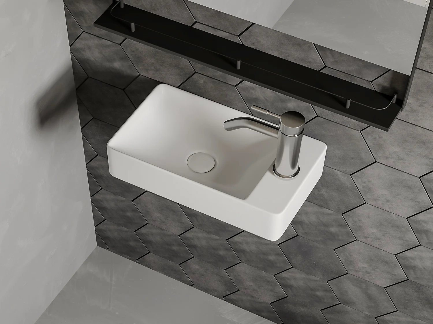 Lavabo flotante de cerámica blanca - Ancho 38 x Alt. 10 x Prof. 22 cm - ERAVAL II
