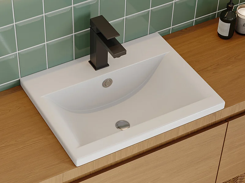Lavabo per il bagno a semi incasso rettangolare in Ceramica Bianco - YASMAC