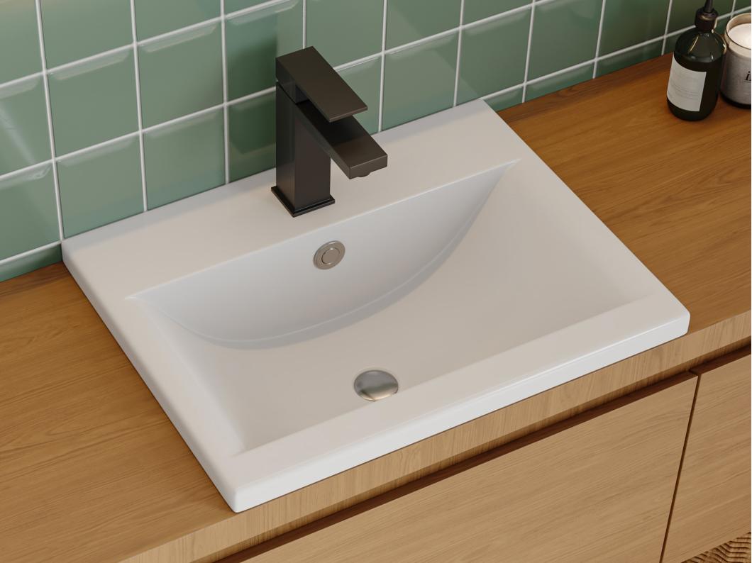 Lavabo semiempotrado rectangular de cerámica - blanco - YASMAC