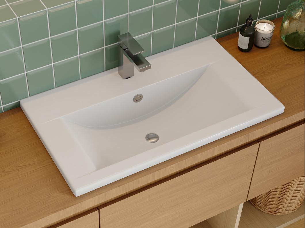 Vasque de salle de bain semi-encastrée rectangle en céramique - 71,5 cm - Blanc - YASMAC II