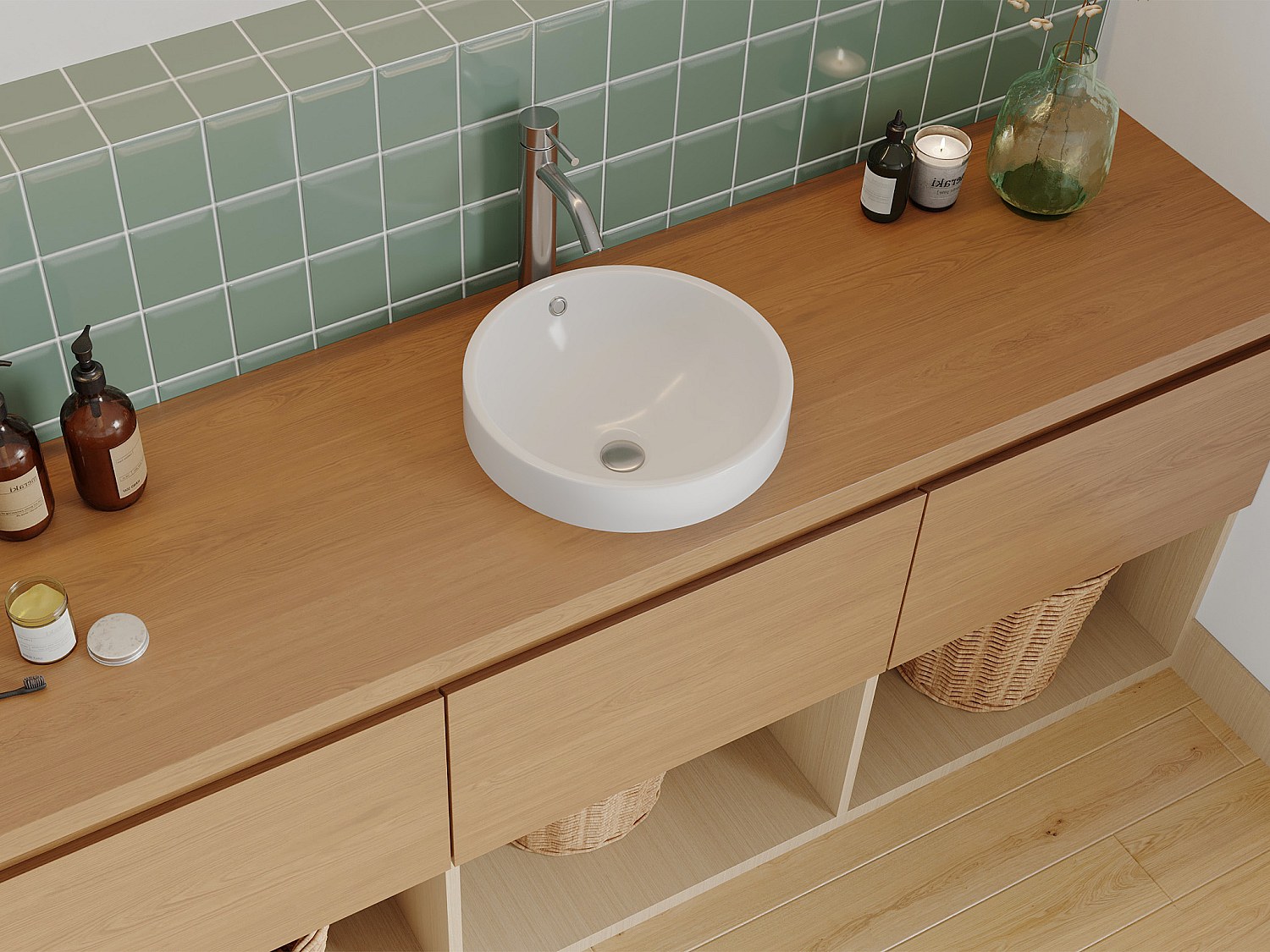 Halbeinbauwaschbecken rund - Keramik - Weiß - 46 cm - CATONAC II günstig online kaufen