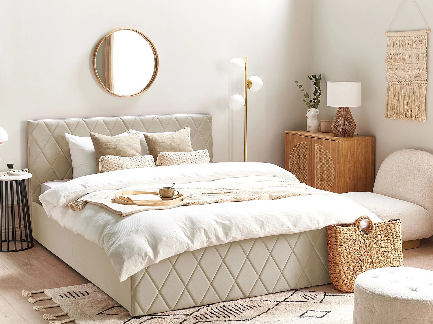 Bed met opbergruimte Fluweel ROCHEFORT 160 x 200 cm Beige