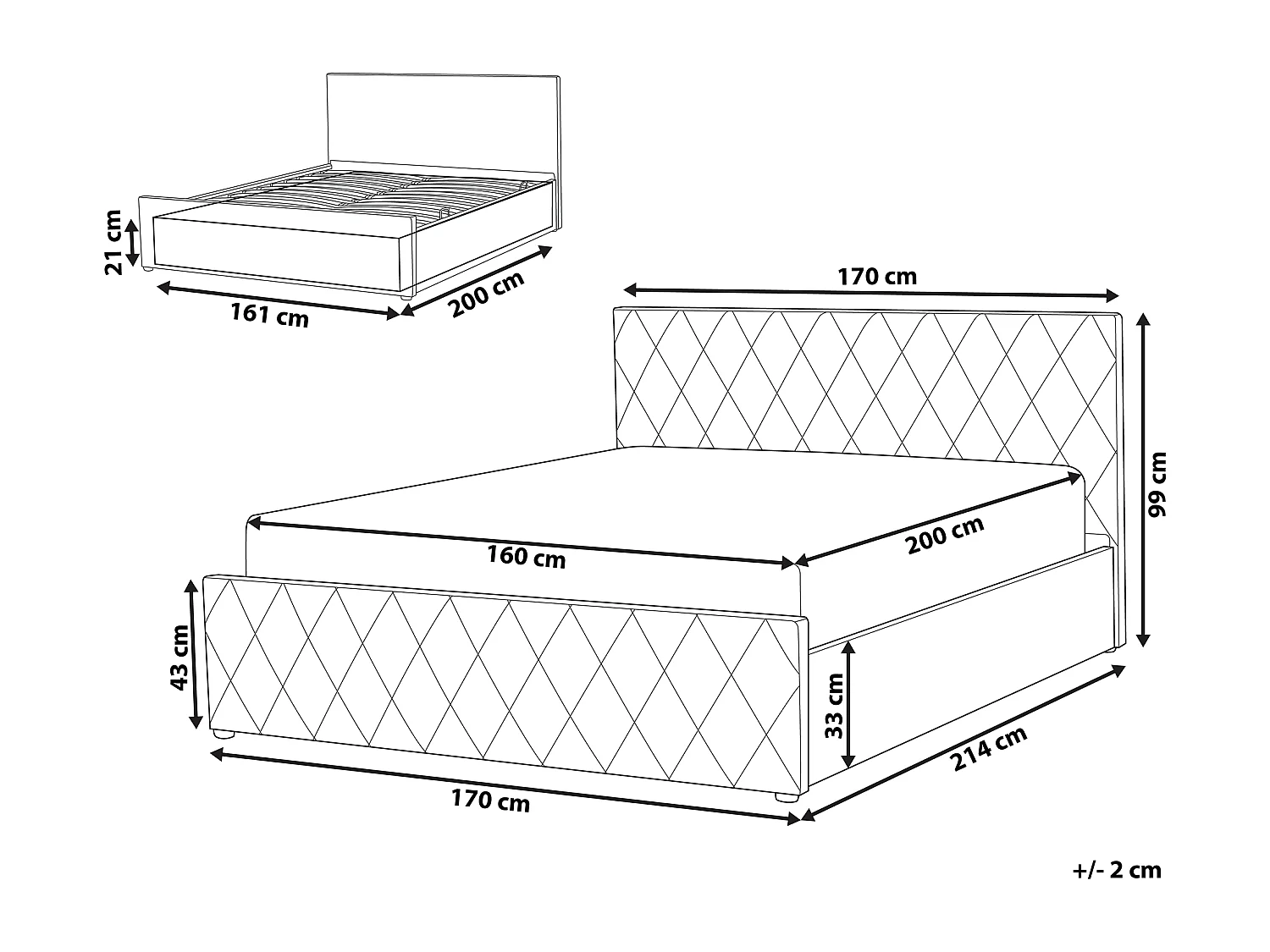 Bed met opbergruimte Fluweel ROCHEFORT 160 x 200 cm Beige