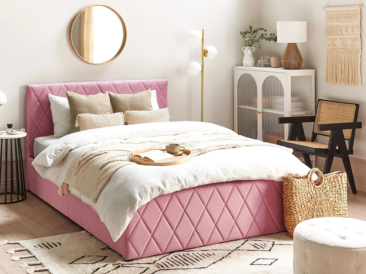 Bed met opbergruimte Fluweel ROCHEFORT 140 x 200 cm Roze