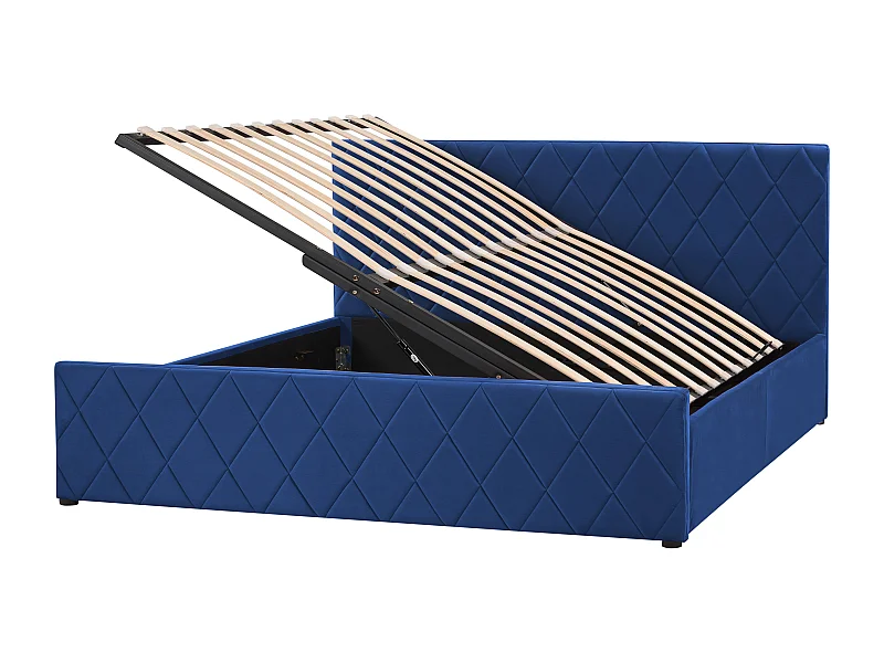 Schickes Doppelbett in Blau mit Bettkasten und Lattenrost 160 x 200 cm Rochefort