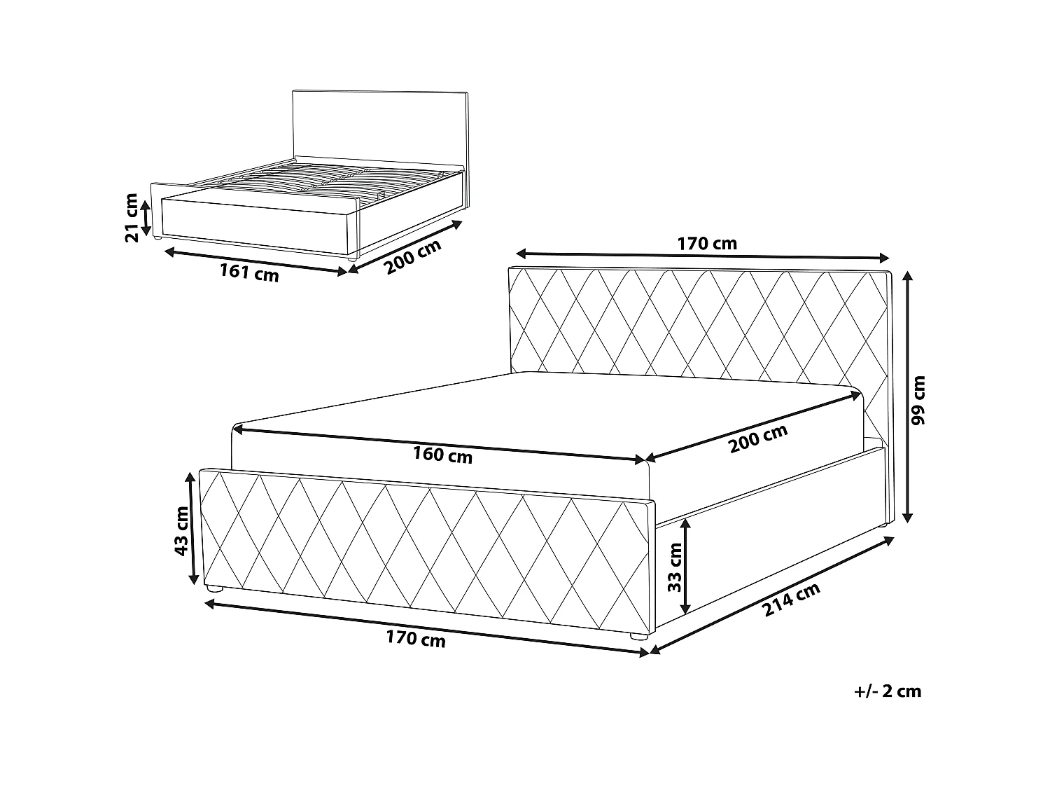 Schickes Doppelbett in Blau mit Bettkasten und Lattenrost 160 x 200 cm Rochefort