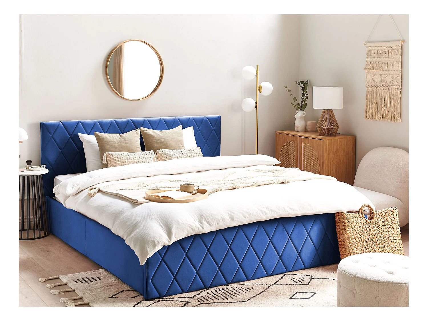 Letto con ottomano Velluto ROCHEFORT 180 x 200 cm Blu marino