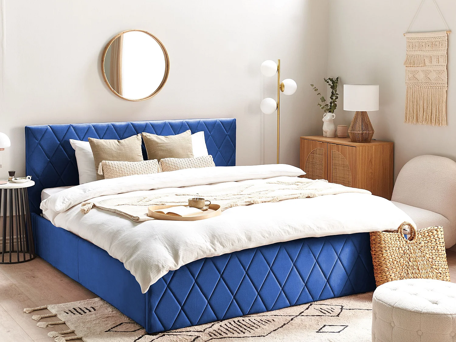Lit ottoman Velours ROCHEFORT 180 x 200 cm Bleu marine