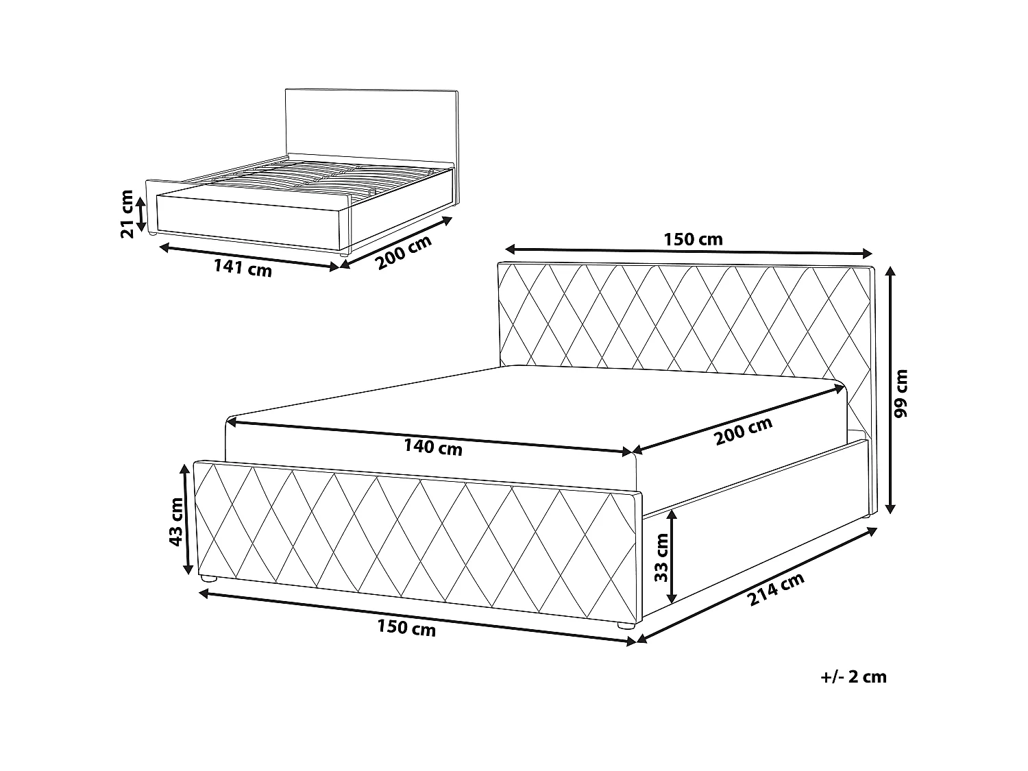 Letto con ottomano Velluto ROCHEFORT 140 x 200 cm Blu marino