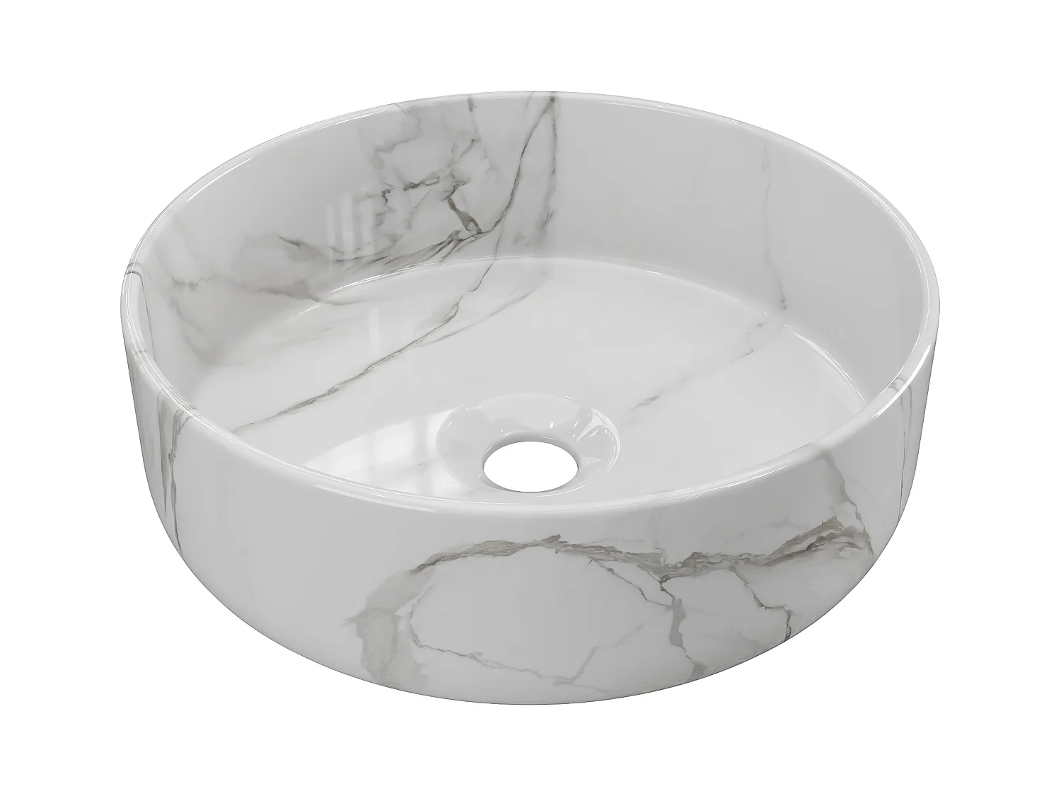 Lavabo redondo blanco efecto mármol en cerámica - 36 cm - VIAMARBA