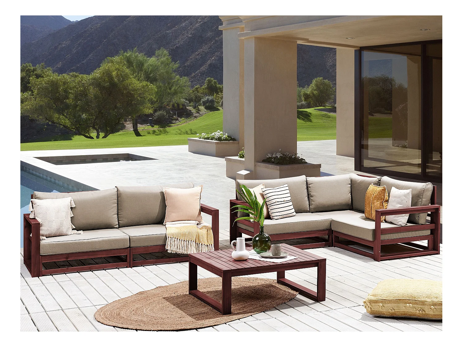 Ensemble de salon de jardin avec table 4 places TIMOR Acacia Rouge foncé