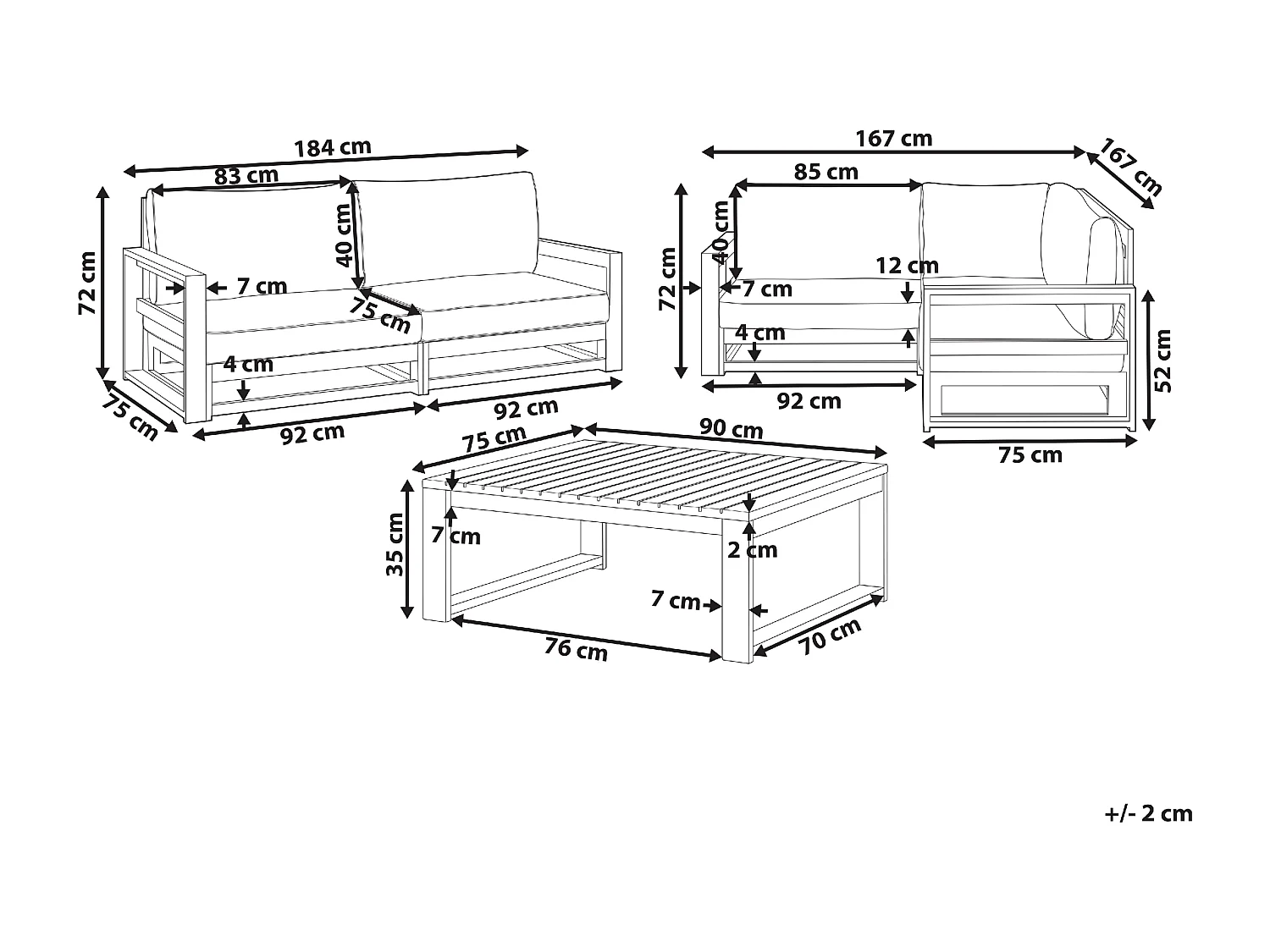 Set da giardino con tavolo 4 posti TIMOR Modulare Legno d'acacia Rosso scuro