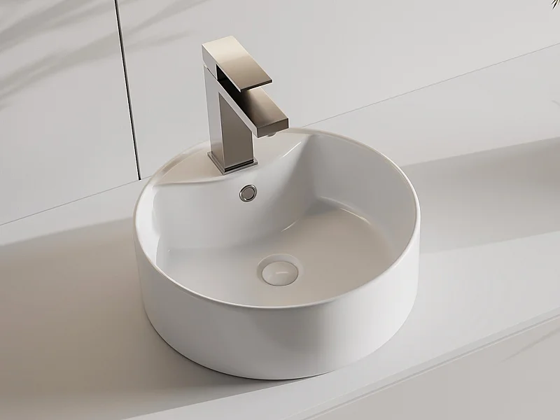 Vasque à poser blanche ronde en céramique - 40 cm - DARINI