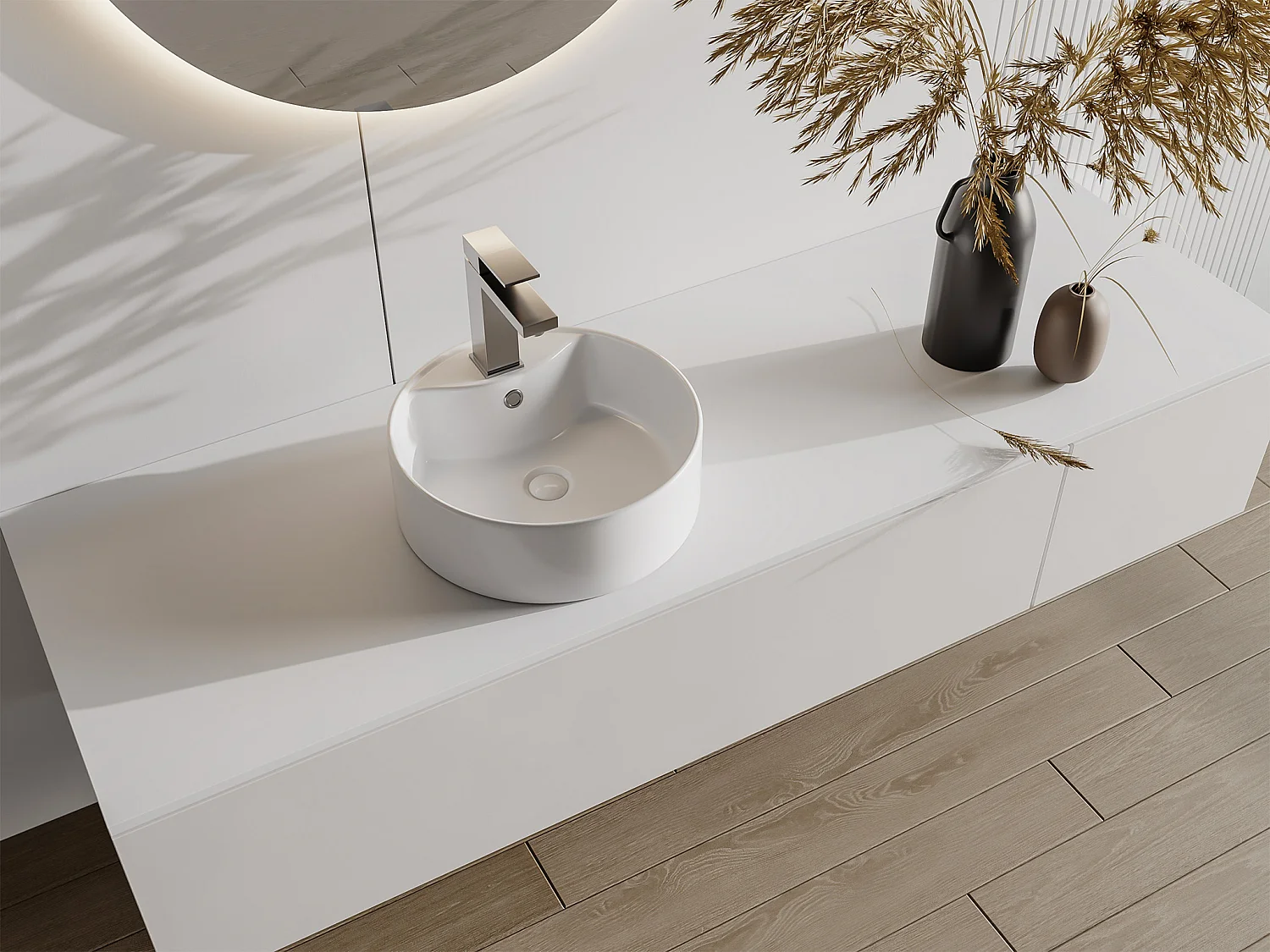 Vasque à poser blanche ronde en céramique - 40 cm - DARINI