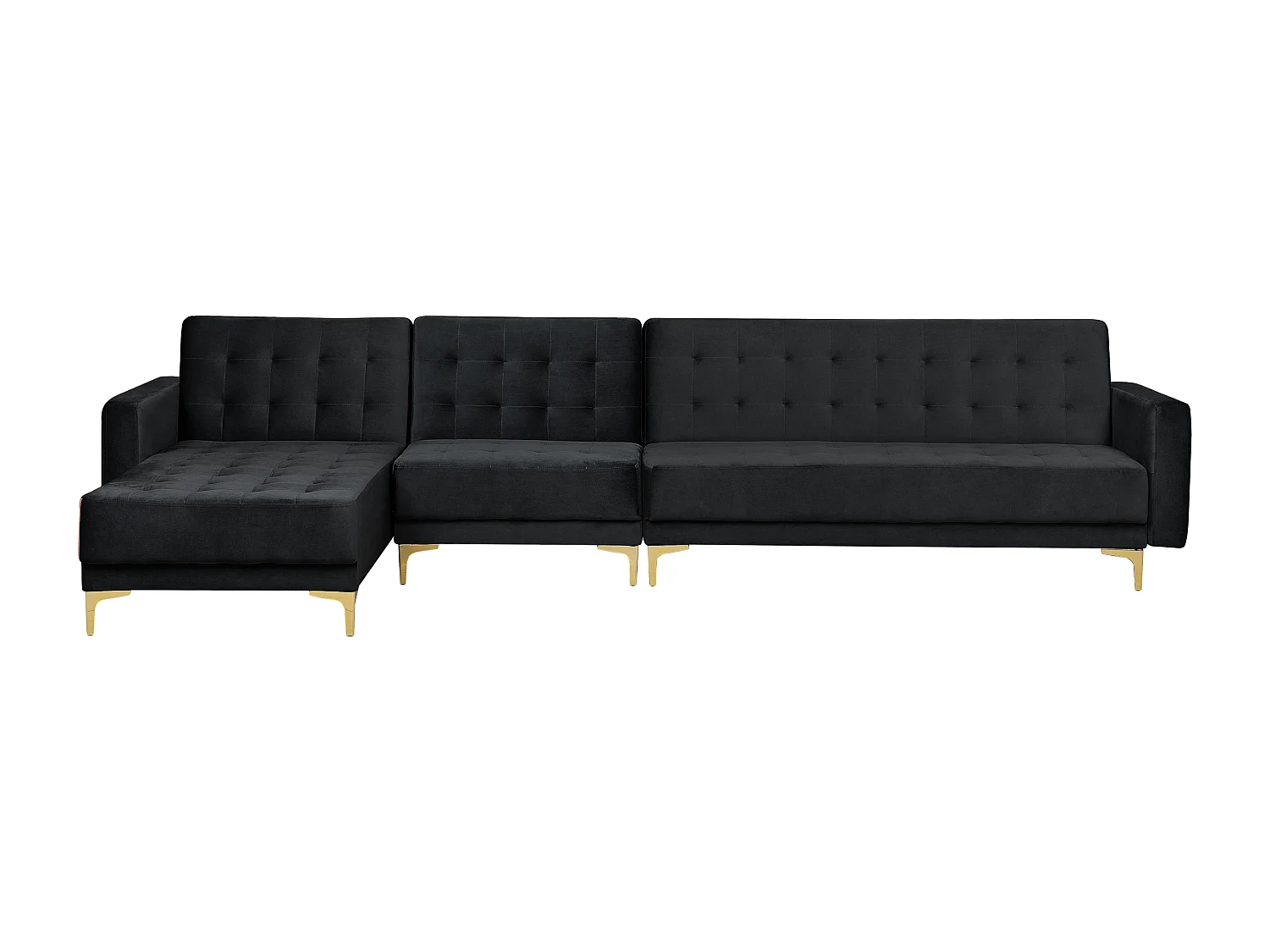 Sofá-cama de canto modular ABERDEEN Veludo Preto 5 lugares à direita