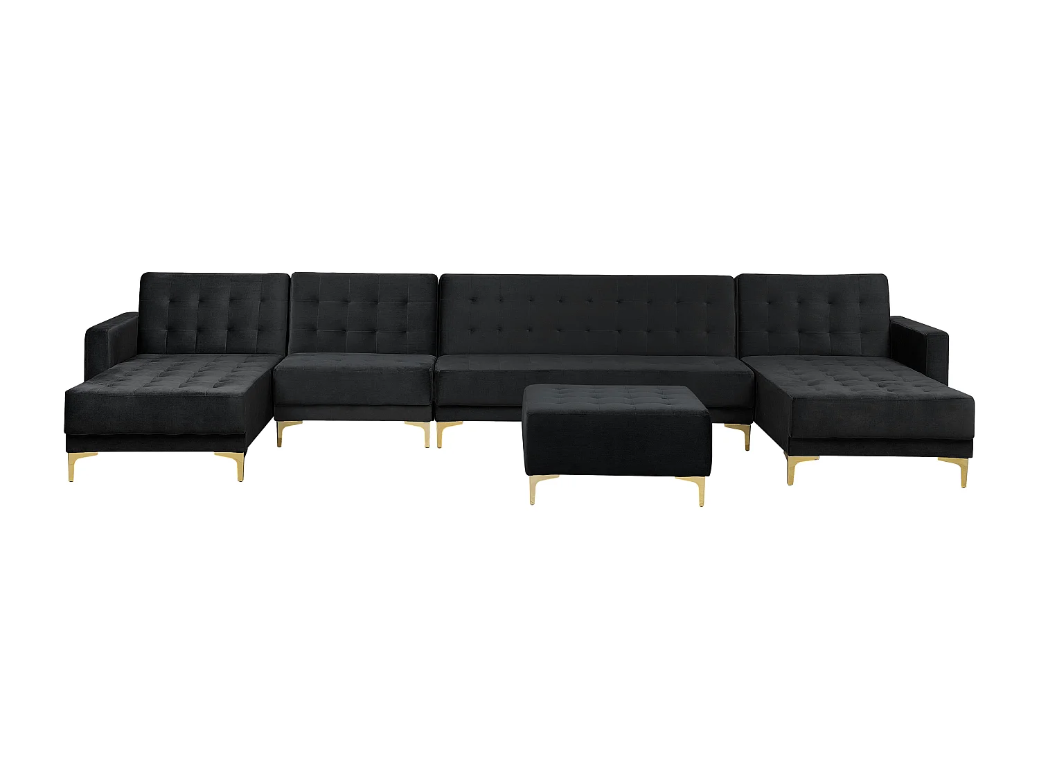 Canapé-lit modulable en forme de U ABERDEEN Velours Noir avec ottoman 6 places