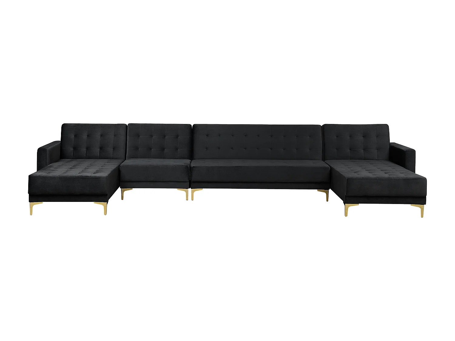 Canapé-lit modulable en forme de U ABERDEEN Velours Noir avec ottoman 6 places