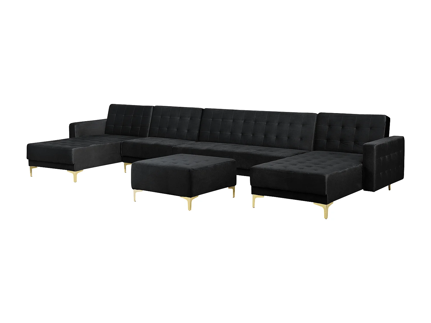 Canapé-lit modulable en forme de U ABERDEEN Velours Noir avec ottoman 6 places