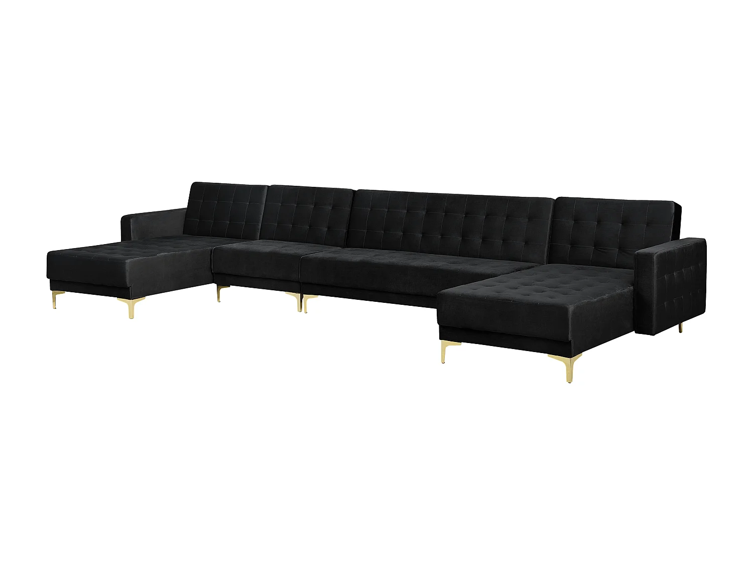 Canapé-lit modulable en forme de U ABERDEEN Velours Noir avec ottoman 6 places