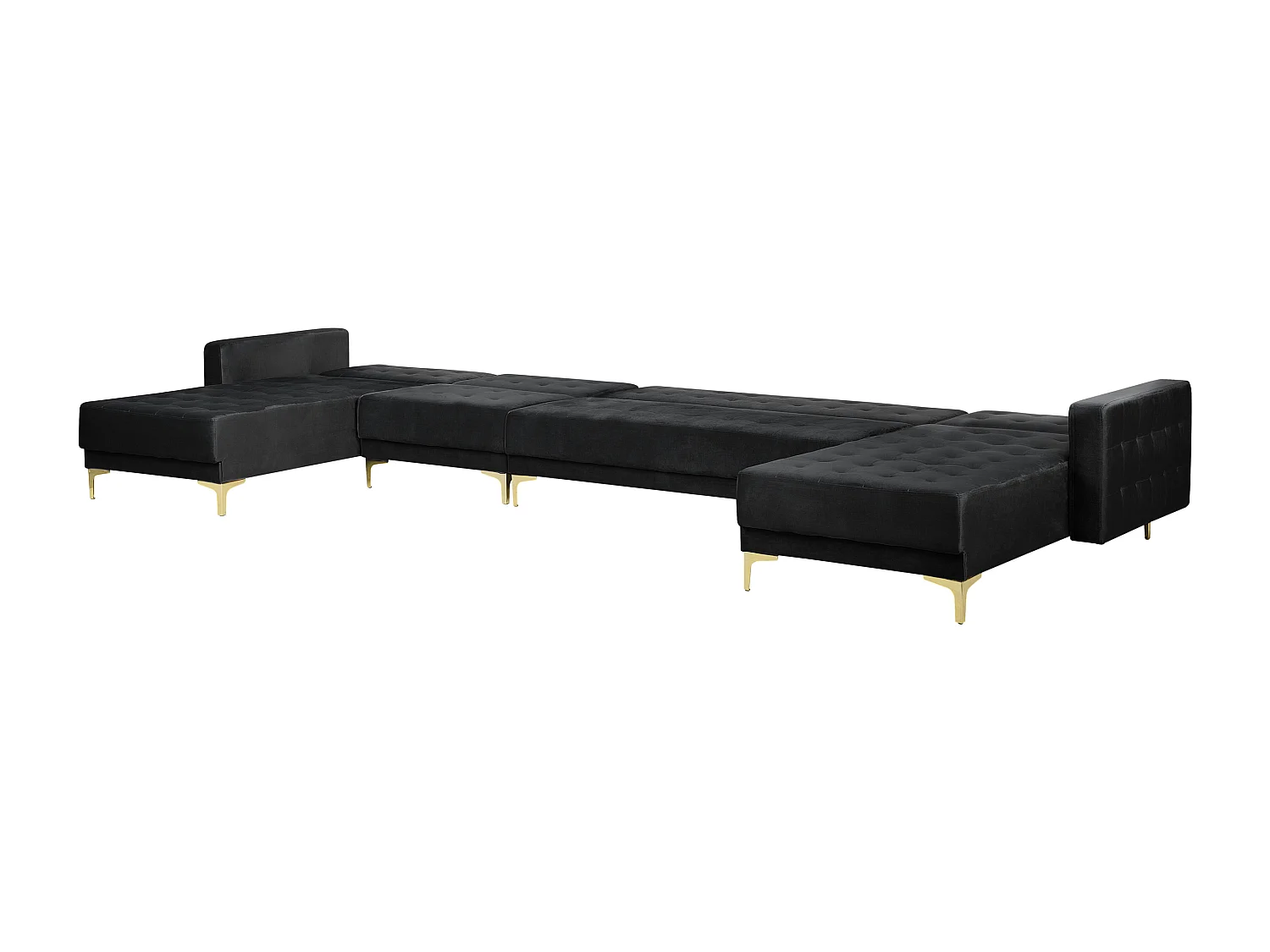Canapé-lit modulable en forme de U ABERDEEN Velours Noir avec ottoman 6 places