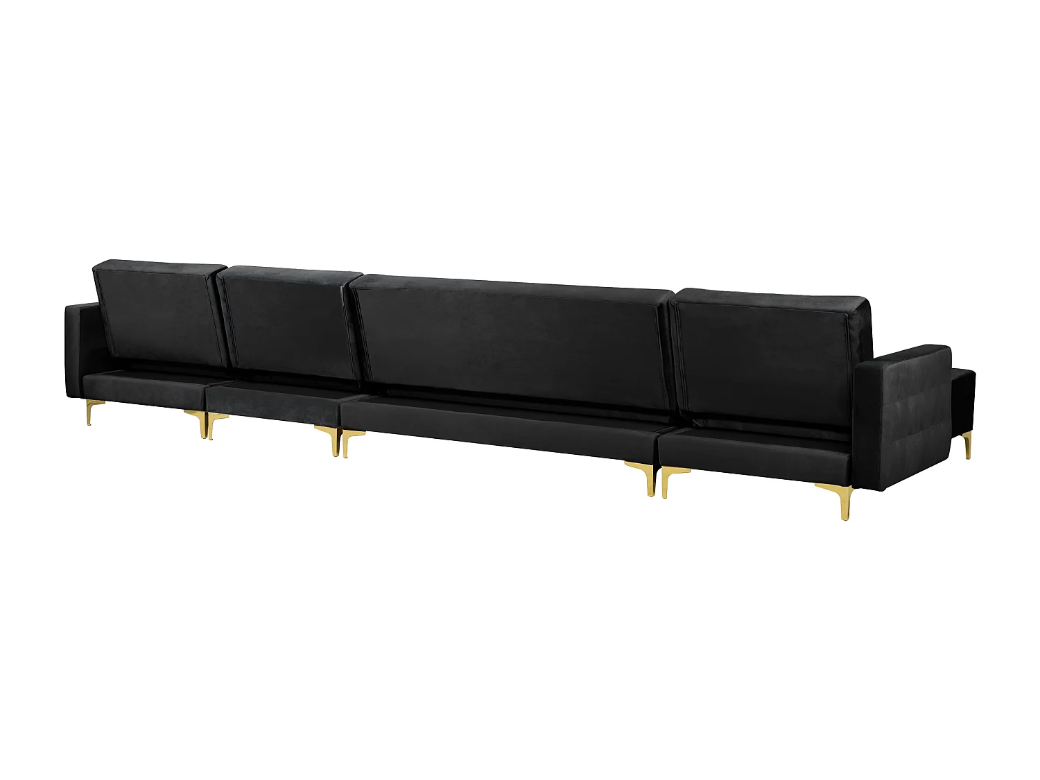 Canapé-lit modulable en forme de U ABERDEEN Velours Noir avec ottoman 6 places