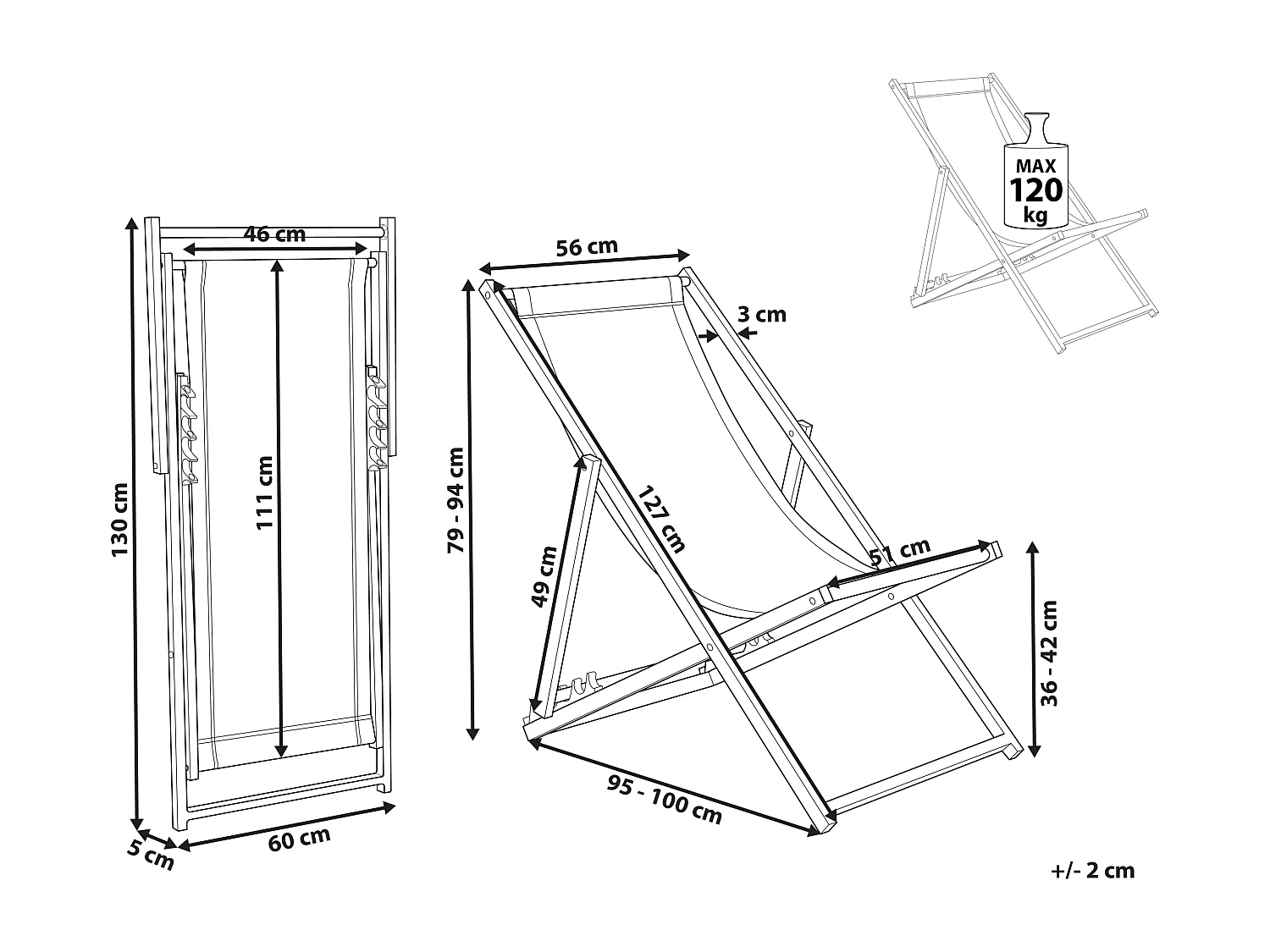 Outdoor Liegestuhl faltbar Aluminium schwarz mit Stoffbespannung rot Locri II