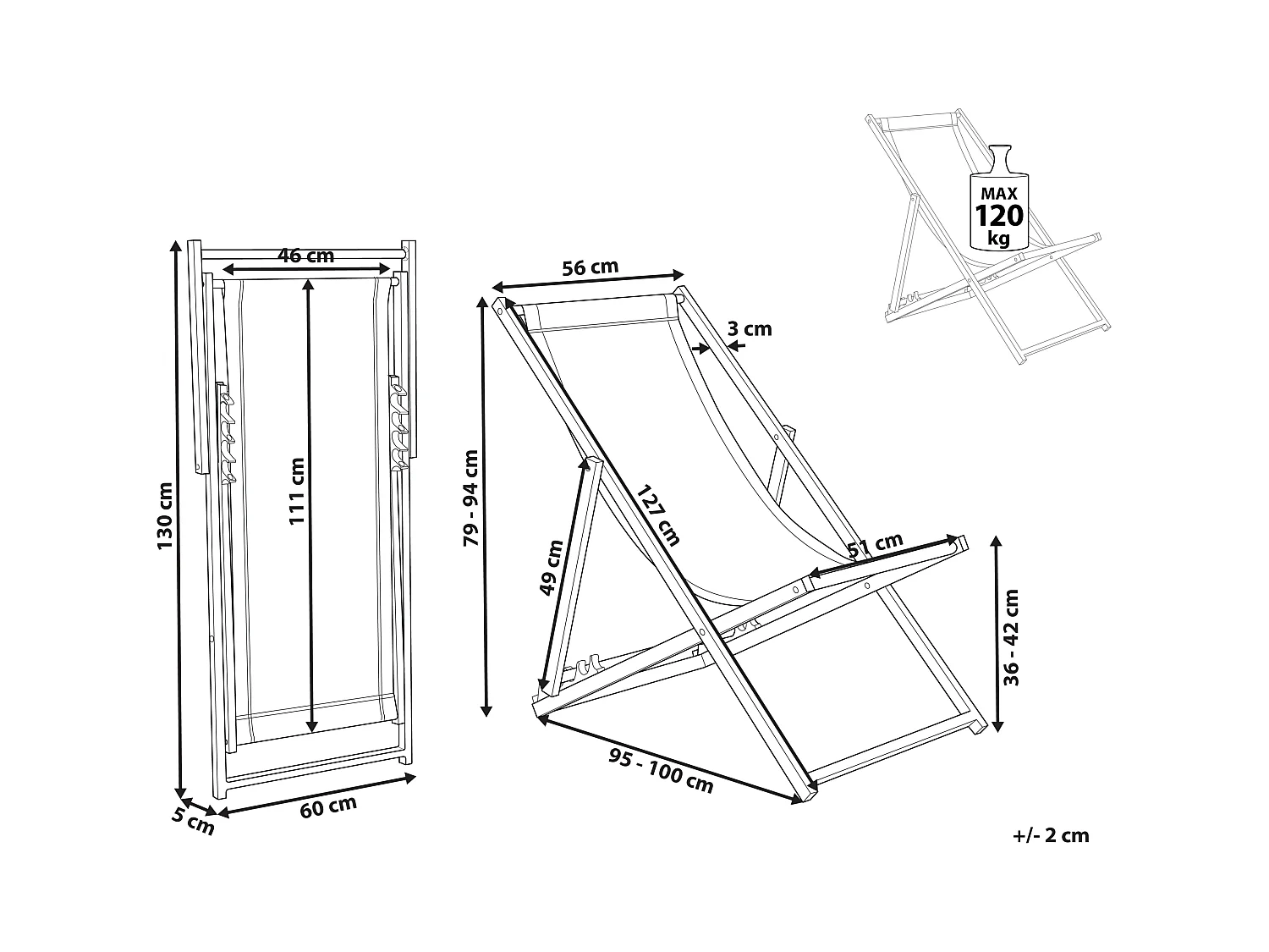 Outdoor Liegestuhl faltbar Aluminium schwarz mit Stoffbespannung blau Locri II