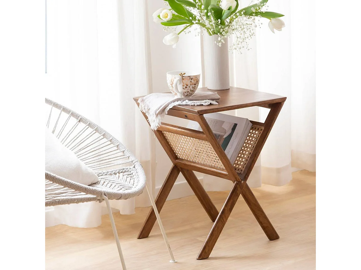 Porte revue en bois de manguier et cannage Charline