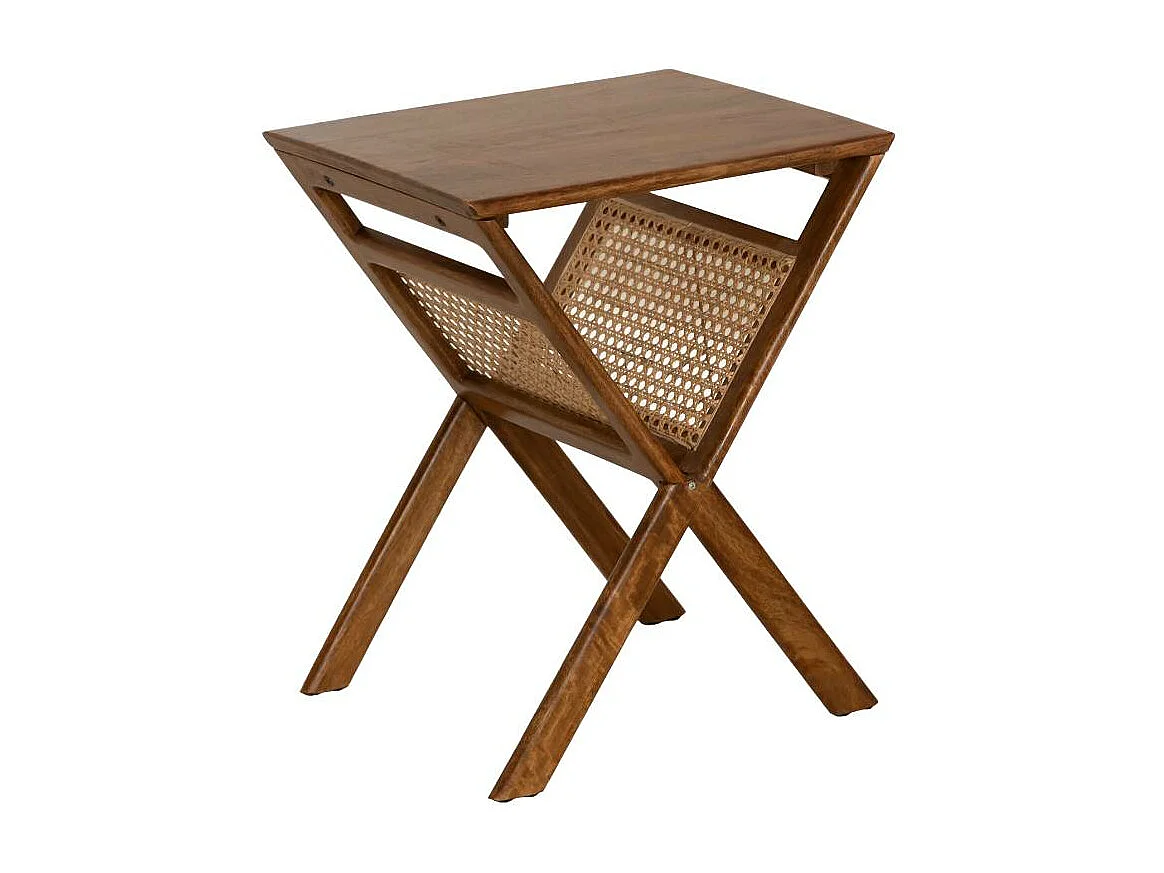 Porte revue en bois de manguier et cannage Charline