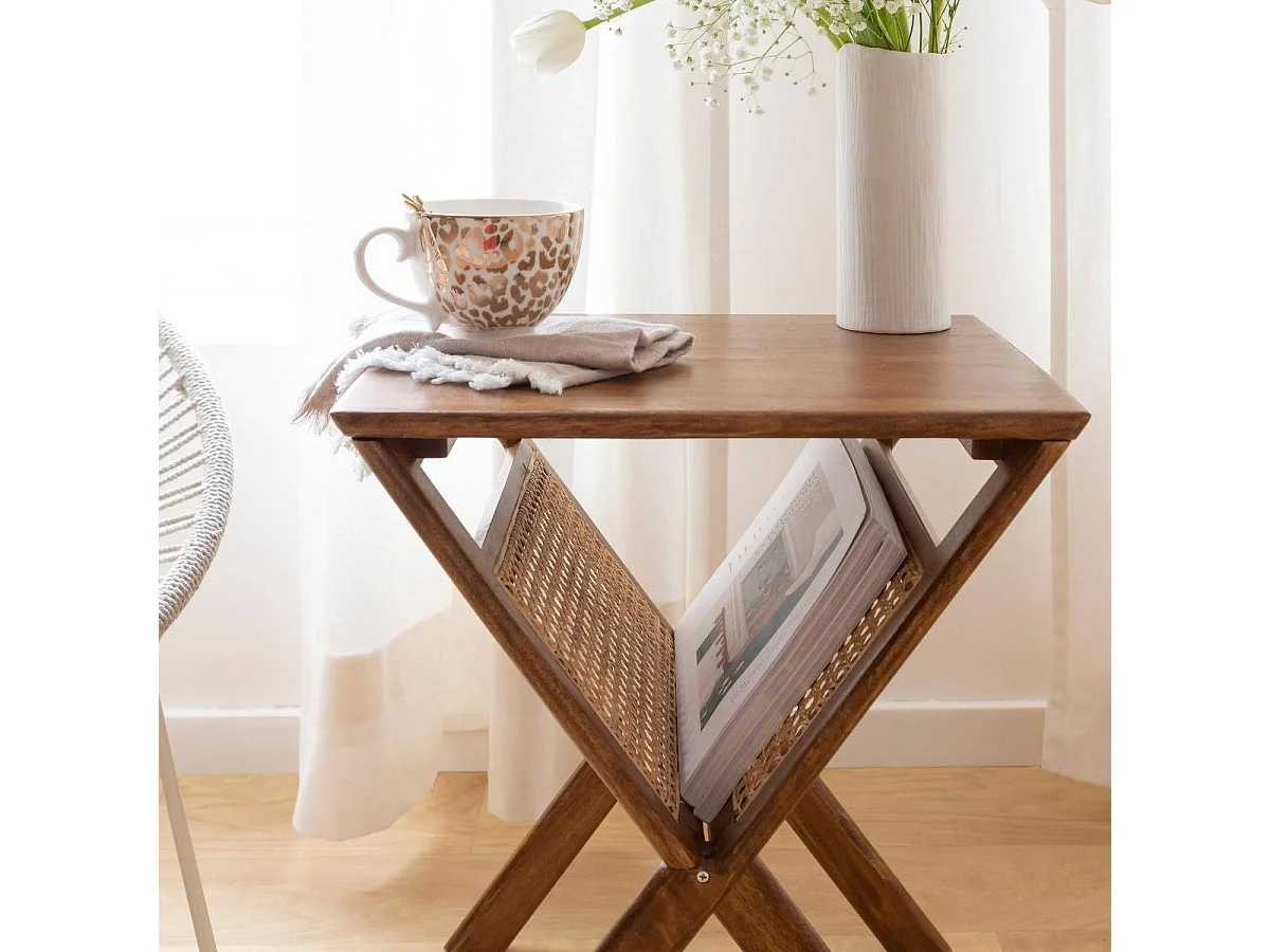 Porte revue en bois de manguier et cannage Charline