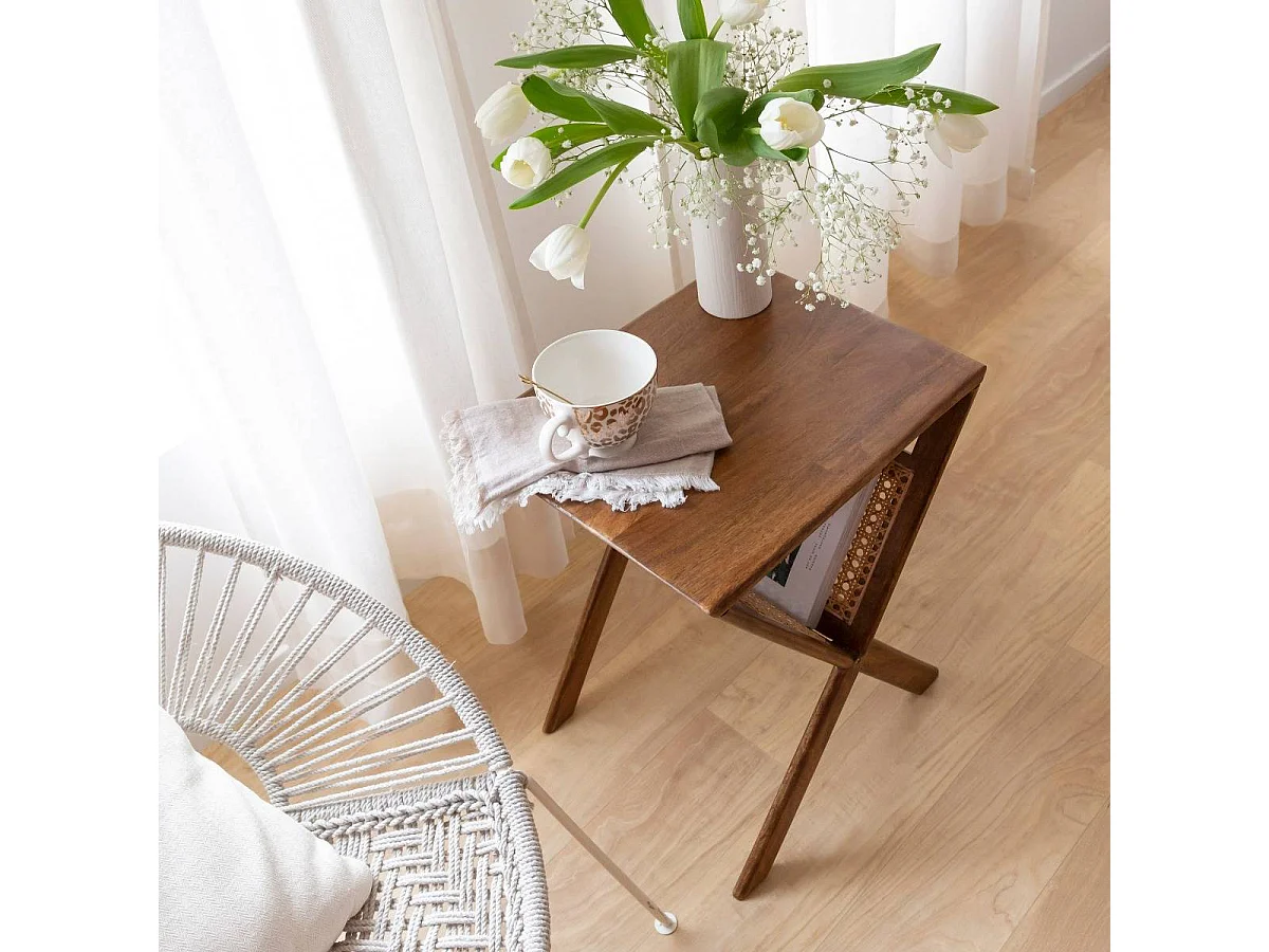 Porte revue en bois de manguier et cannage Charline