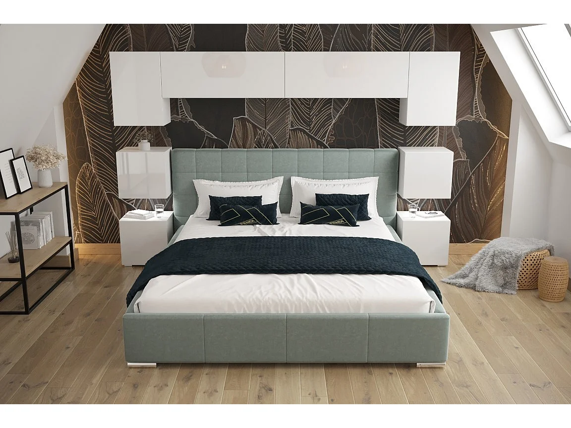 Tête de lit avec rangement Armoire - pont de lit PANAMA 13/HG/W/2-1C blanc/blanc brillant 280x182x35cm