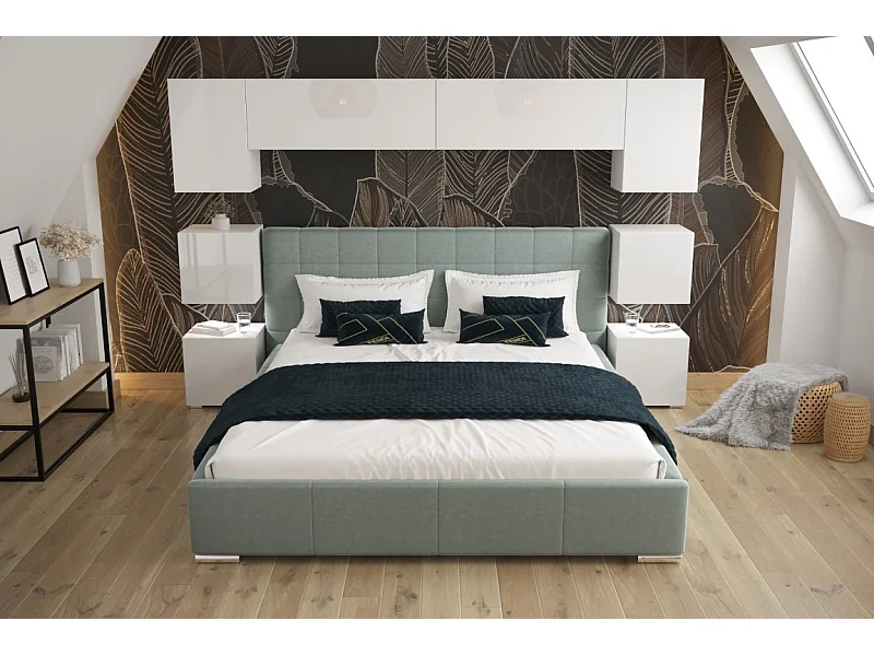 Tête de lit avec rangement Armoire - pont de lit PANAMA 13/HG/W/1-1A blanc/blanc brillant 256x182x35cm