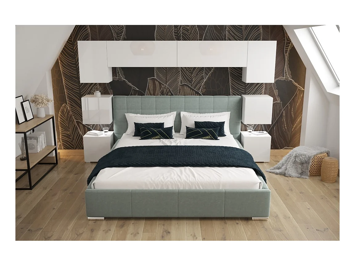 Tête de lit avec rangement Armoire - pont de lit PANAMA 13/HG/W/1-1A blanc/blanc brillant 256x182x35cm