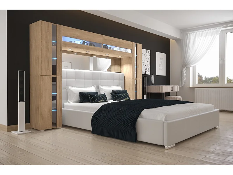 Tête de lit avec rangement Armoire - pont de lit PANAMA 14/M/S/5-1A chêne sonoma 256x184x35cm