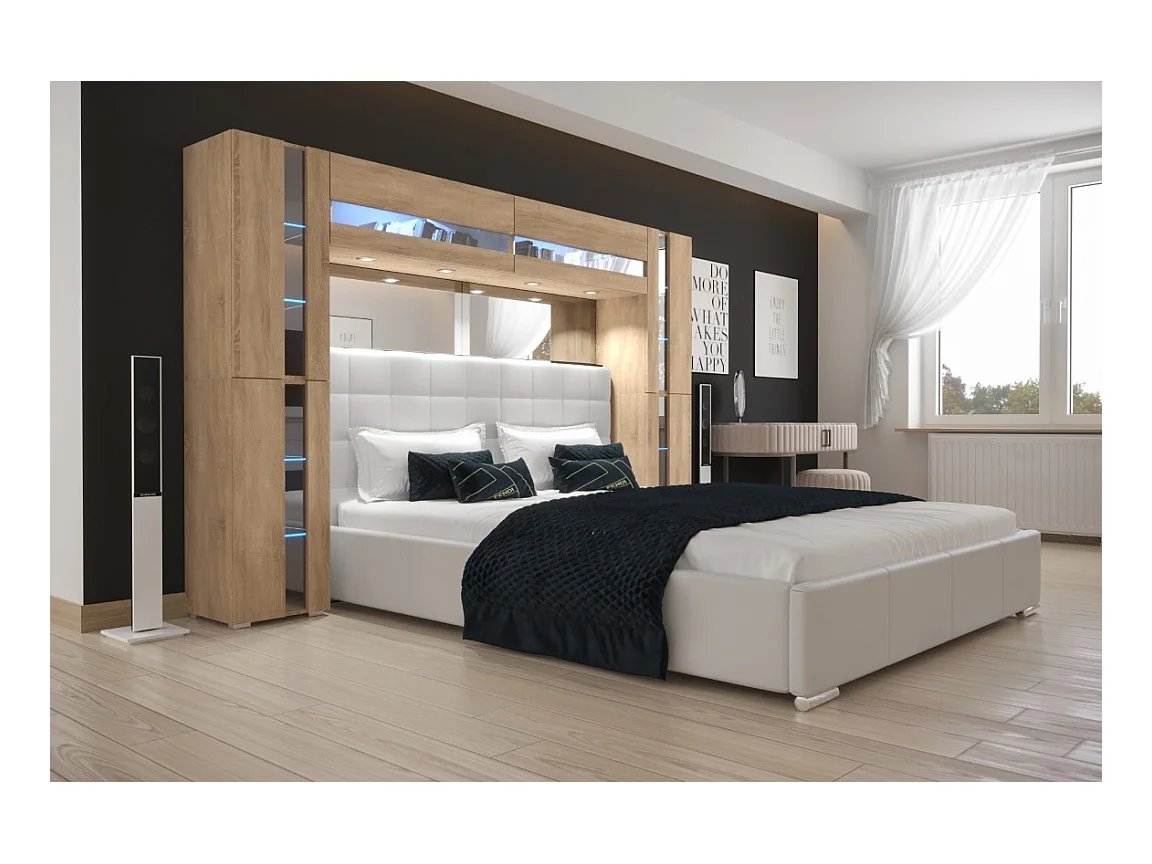 Tête de lit avec rangement Armoire - pont de lit PANAMA 14/M/S/5-1A chêne sonoma 256x184x35cm