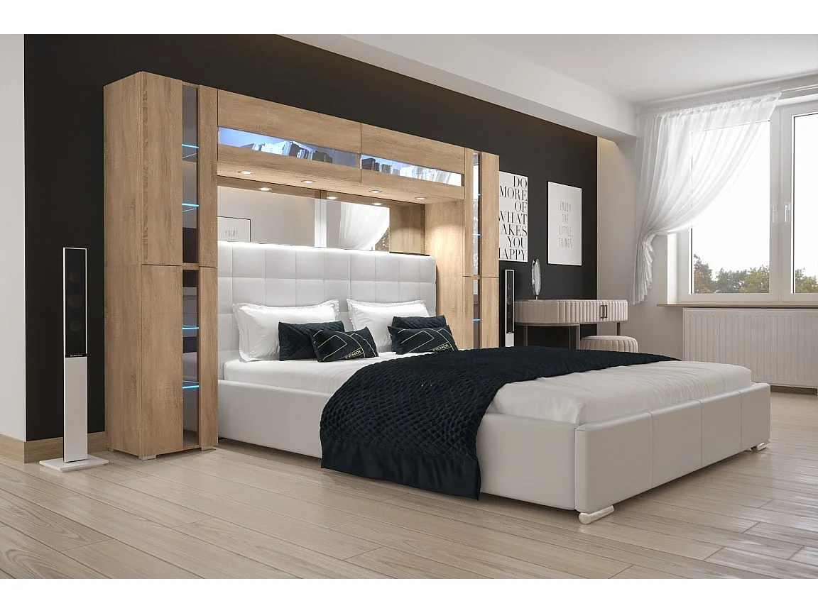 Tête de lit avec rangement Armoire - pont de lit PANAMA 14/M/S/5-1A chêne sonoma 256x184x35cm