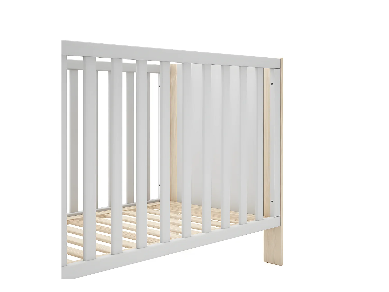 KAINA - Lit Bébé 60x120cm MDF et Pin Coloris Blanc et Naturel