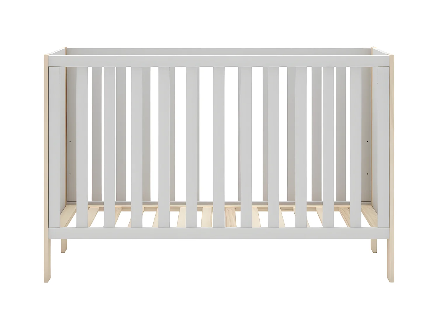 KAINA - Lit Bébé 60x120cm MDF et Pin Coloris Blanc et Naturel