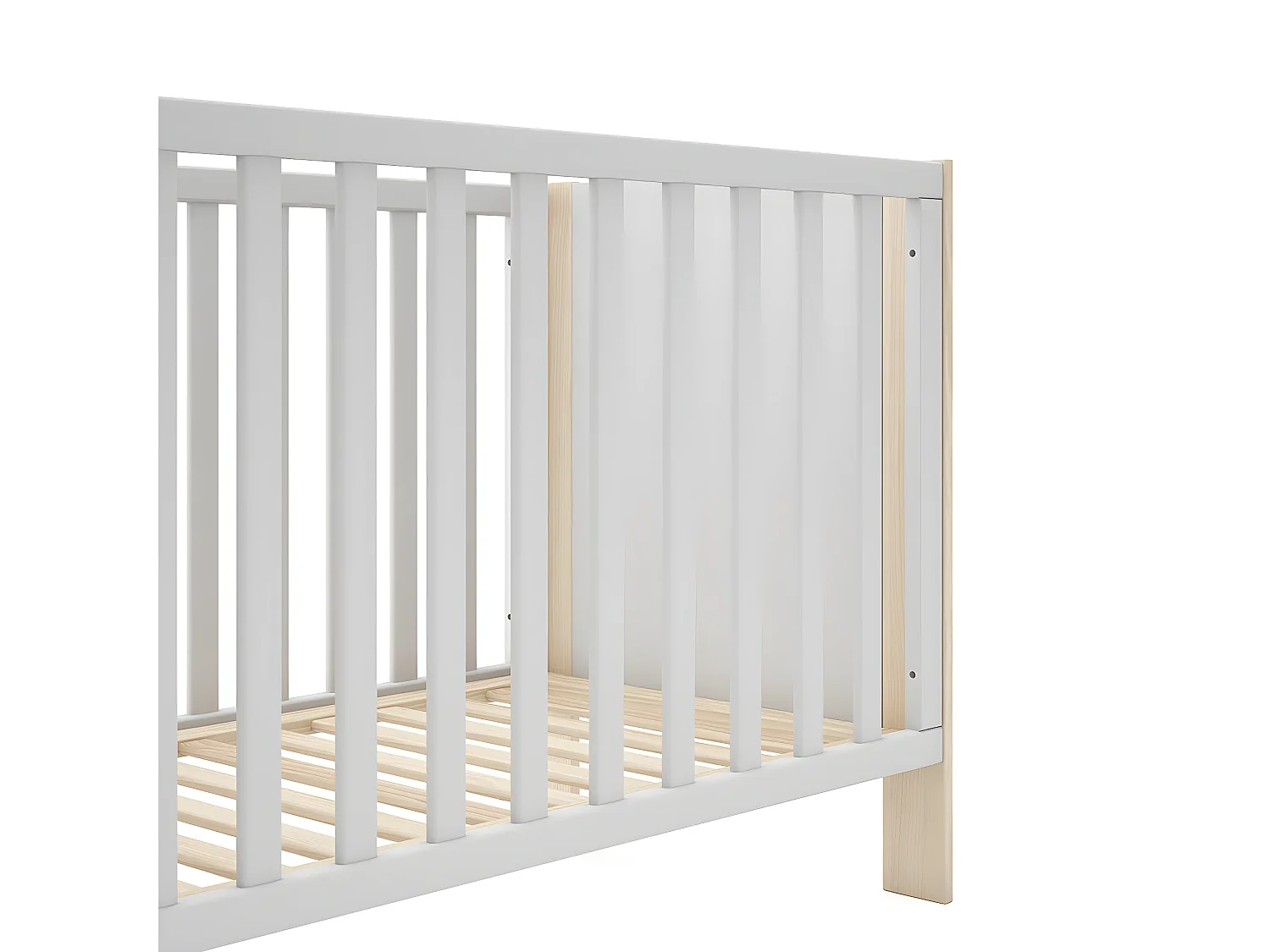 KAINA - Lit Bébé 60x120cm MDF et Pin Coloris Blanc et Naturel