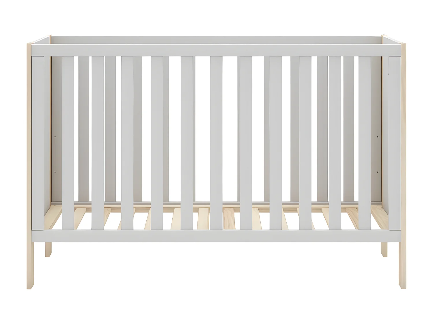 KAINA - Lit Bébé 60x120cm MDF et Pin Coloris Blanc et Naturel