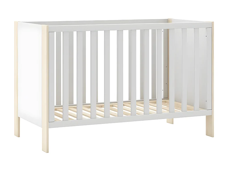 KAINA - Lit Bébé 60x120cm MDF et Pin Coloris Blanc et Naturel